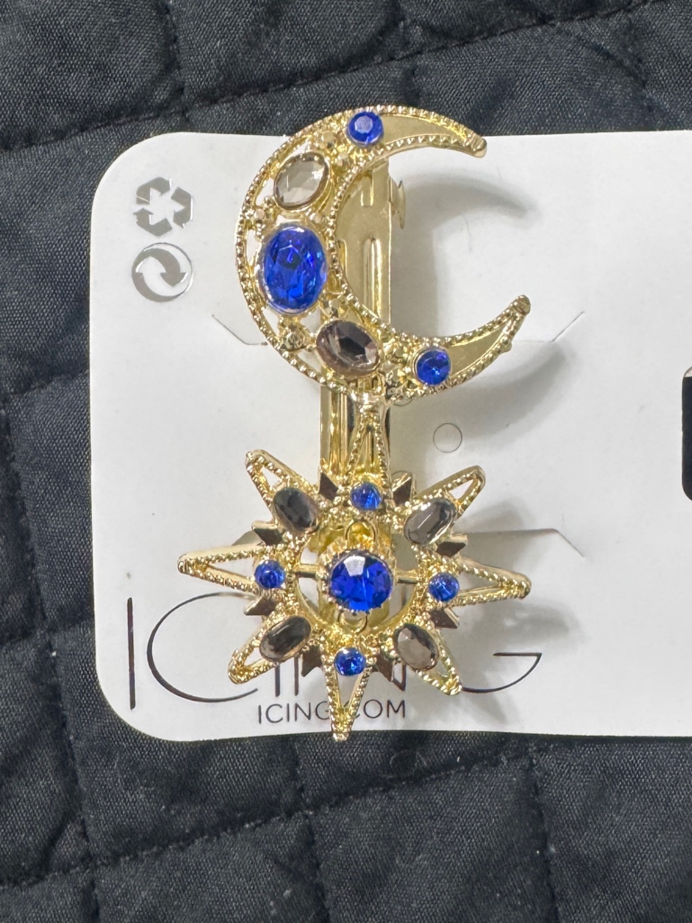 Icing Gold Crescent Moon & Starburst Hair Clip with Blue Stones
